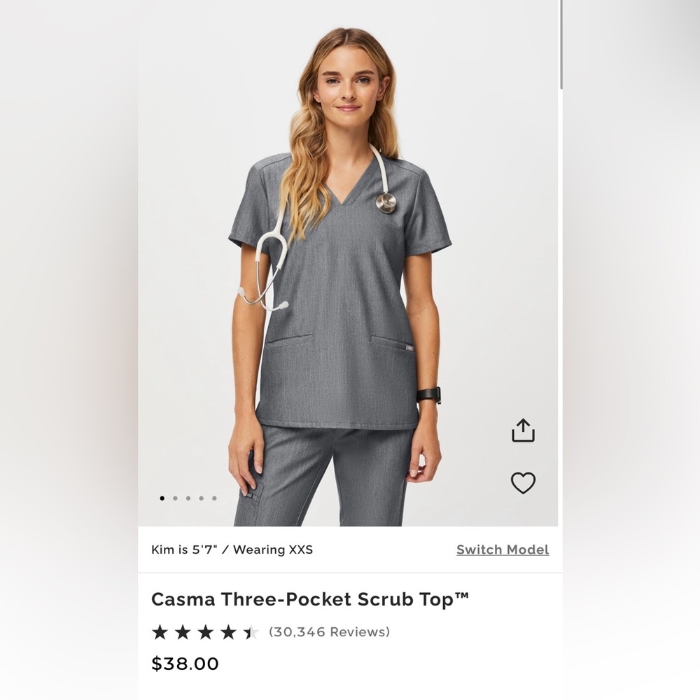 Figs graphite Casma three pocket scrub top size M